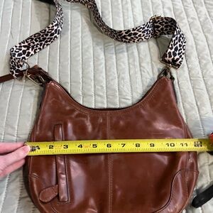 FRYE Brown Leather Crossbody Bag with Animal Print Strap